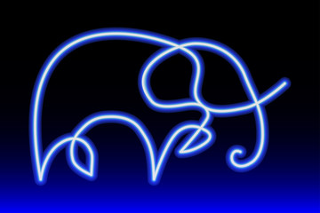 blue neon sign elephant on gradient background