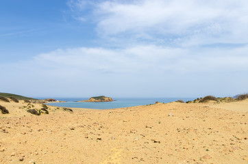 Fototapeta na wymiar Amazing scenery by the sea in Lemnos island, Greece, with sand dunes