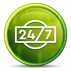 24/7 icon spring bright natural green round button illustration