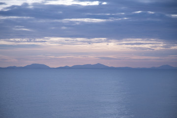Sunset sea and mountain