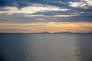 Sunset sea and mountain