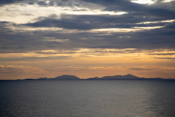 Sunset sea and mountain