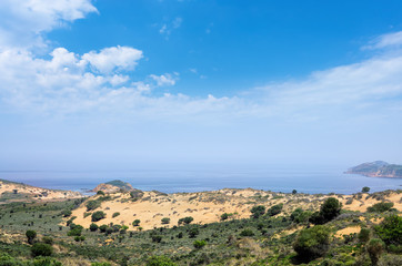 Fototapeta na wymiar Amazing scenery by the sea in Lemnos island, Greece, with sand dunes