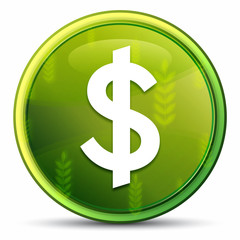 Dollar sign icon spring bright natural green round button illustration