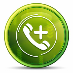 Emergency call icon spring bright natural green round button illustration