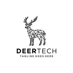 Illustration abstract Deer animal with dots and connecting lines technology logo design 