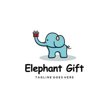 Illustration little elephant cartoon holds the gift box with its trunk logo design