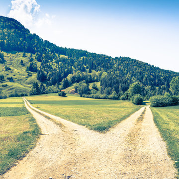 Crossroads of two roads. Retro style.