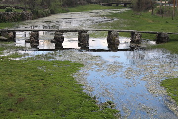 Fototapeta na wymiar Beautiful and old stone bridge very old that allows us to pass the river