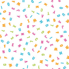 Fototapeta na wymiar Seamless pattern of colorful letters. Random order signs. Vector background
