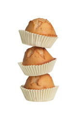 Stack of muffins on white background