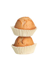 Two cupcakes isolated on white background..Pile of Sweet muffins