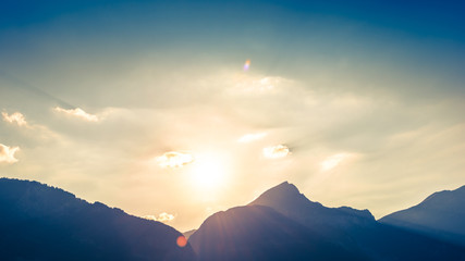 The sun in the mountains. Switzerland.