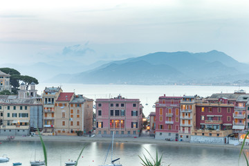 Beautiful landscape at sunrise of Silence, Baia del Silenzio, Sestri Levante, Liguria, Italy