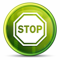 Stop sign icon spring bright natural green round button illustration
