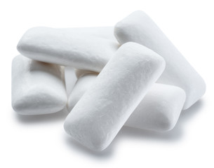 Chewing gum pieces on white background. Clipping path.