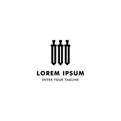 Abstract logo in the shape of 3 swords.