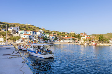 Fototapeta na wymiar View to the picturesque harbor of Ai Stratis island, Greece
