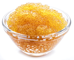 Pike caviar or roe in the bowl on white background.