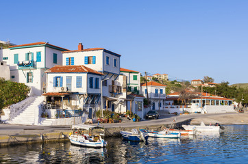 View to the picturesque harbor of Ai Stratis island, Greece
