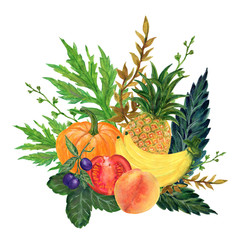 Watercolor hand paint set eco food organic helthy cafe menu design. natural fresh fruits and vegetable illustration