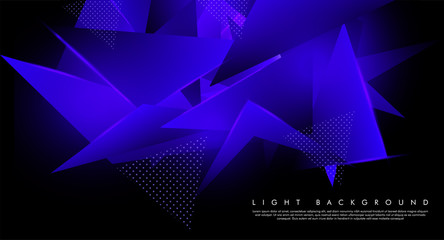 Triangular background. Abstract composition of 3D triangles. The geometric background of modern blue is insulated black