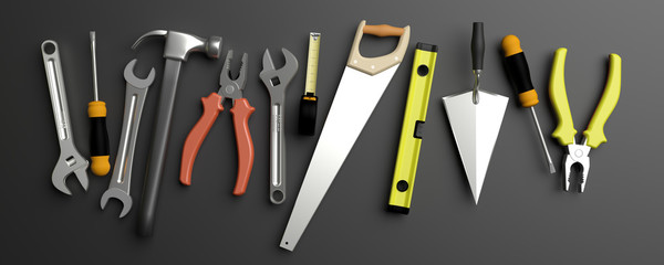 Various Hand  tools. 3d illustration