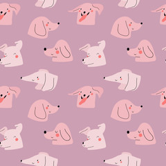 Seamless pattern with cute Dogs. Vector texture with Dog's heads. Hand drawn doggy background.