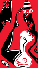 Abstract African Art, Women on Red (Vector Art)