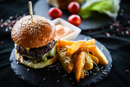 Home Made Burger With French Fries