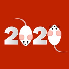 Obraz premium Japanese poster. Design concept party, celebration. 3d vector. Christmas greeting card. Paper art style. 2020 the text rat on red background. new year Background concept.