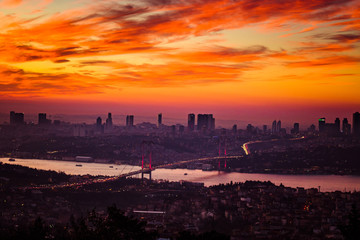 Naklejka na ściany i meble Bosphorus Bridge and Cityscape of Istanbul