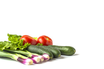 Set of fresh vegetables isolated on a white background.