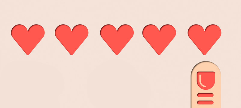 Flat paper cut out icon illustration design for social networks. Finger clicks rate button.