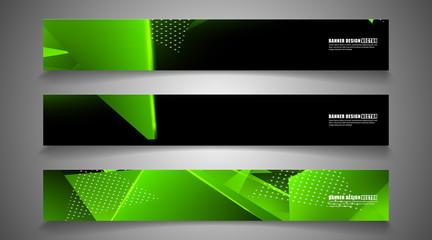 Fototapeta premium set the triangle background light header banner. Abstract composition of 3D triangles. Modern geometric green backgrounds isolated black
