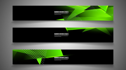 Fototapeta premium set the triangle background light header banner. Abstract composition of 3D triangles. Modern geometric green backgrounds isolated black