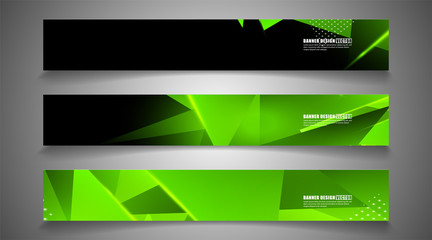 Fototapeta premium set the triangle background light header banner. Abstract composition of 3D triangles. Modern geometric green backgrounds isolated black