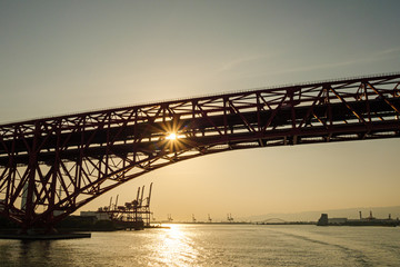 Fototapeta na wymiar bridge and big crane - Osaka Bay, Japan