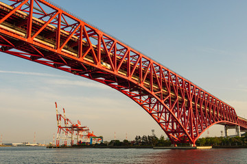 Fototapeta premium bridge and big crane - Osaka Bay, Japan