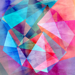 Fototapeta premium Abstract retro watercolor background with different geometric shapes.