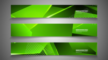 Fototapeta premium set the triangle background light header banner. Abstract composition of 3D triangles. Modern geometric green backgrounds isolated black