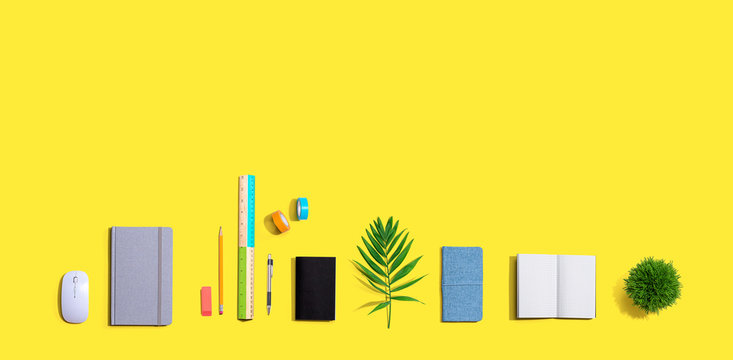 School And Office Stationery Supplies From Above