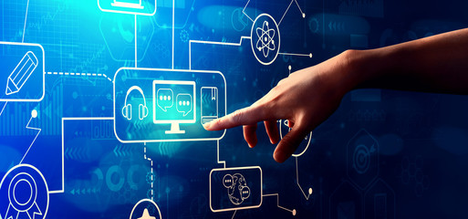 Compliance theme with hand pressing a button on a technology screen