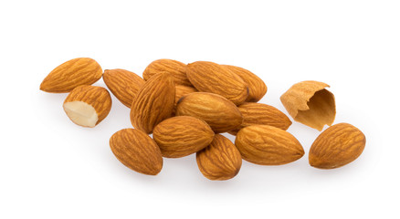 Almond nuts isolated on white background