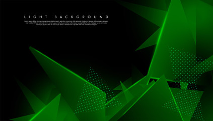 Triangular background. Abstract composition of 3D triangles. The geometric background of modern green is insulated black