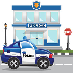 Obraz premium The building of the police station. Side view. Vector illustration. Isolated on white background.