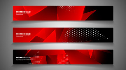 set the triangle background light header banner. Abstract composition of 3D triangles. Modern geometric red backgrounds isolated black