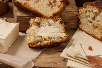 Barmbrack or bairin breac is a traditional Irish sweet yeast bread with grapes and raisins, often eaten with afternoon tea butter and traditionally served on Halloween.