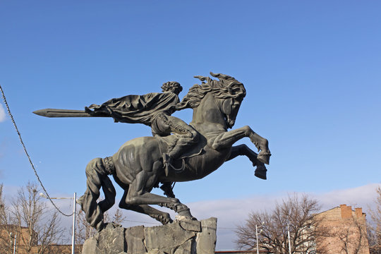 An equestrian statue of Andranik near the Saint Gregory Cathedral in central Yerevan, Armenia