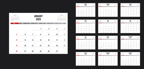 Template design of calendar planner for 2020 year with corporate style.